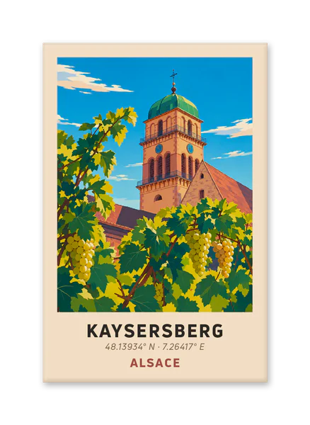 Kaysersberg church tower and grapes
