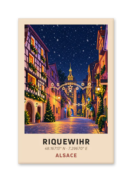 Riquewihr glowing under the snow