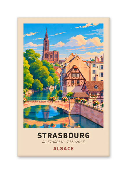 Strasbourg flowered bridge and cathedral