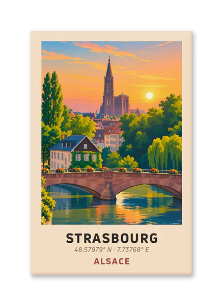 Strasbourg at sunset with cathedral view