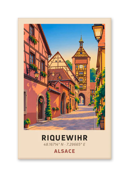 Flowered street and Dolder in Riquewihr