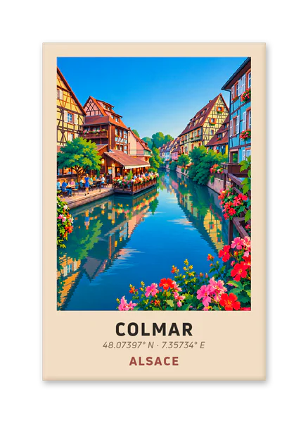 Flower-filled canal and terraces in Colmar’s Petite Venise