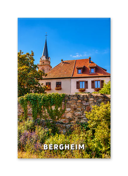 Flower-Filled Houses and Church Spire Above Bergheim’s Walls